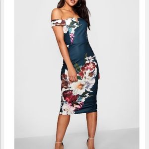 Floral Print Off the Shoulder Midi Dress